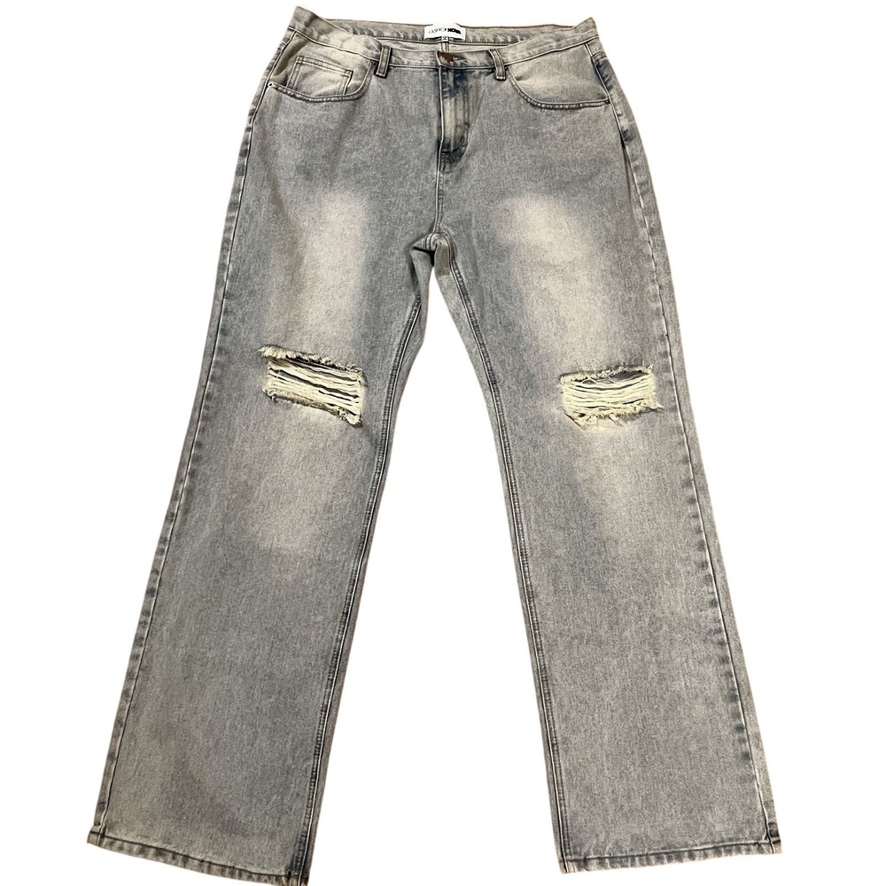Fashion Nova‎ Straight Leg Distressed Jeans Women's Light Wash Size 14 Boho Chic